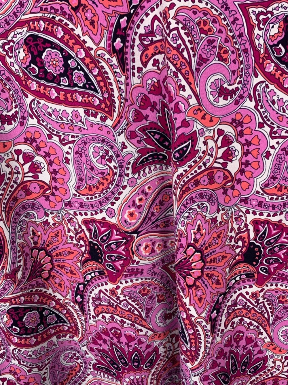 Michael Kors Women’s Top Pink Paisley V Neck Split Sleeve Gold Hardware